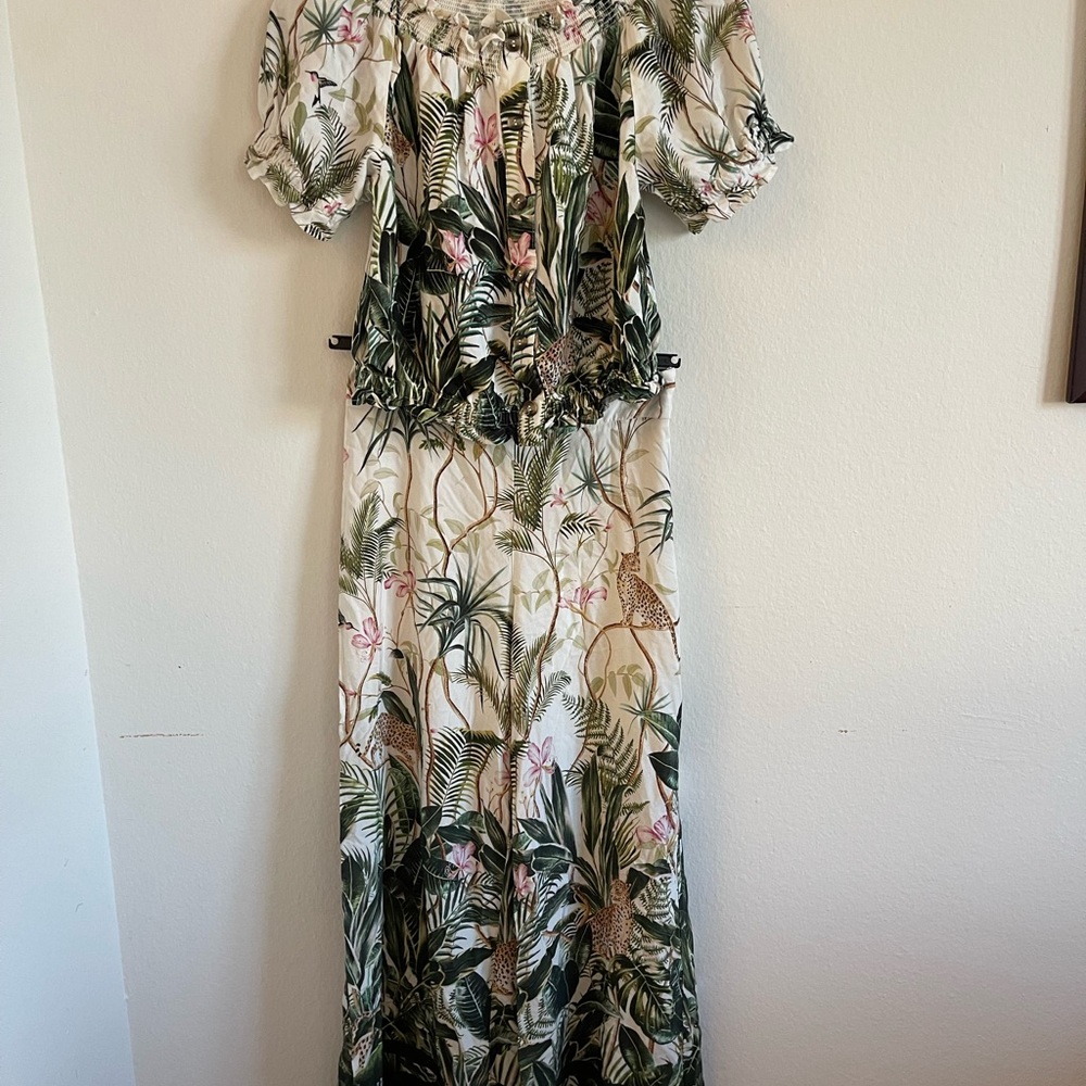 Floral Green and White Pants and Top